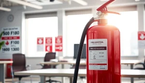 Operational electrical fire extinguisher ensuring safety in a modern workplace.
