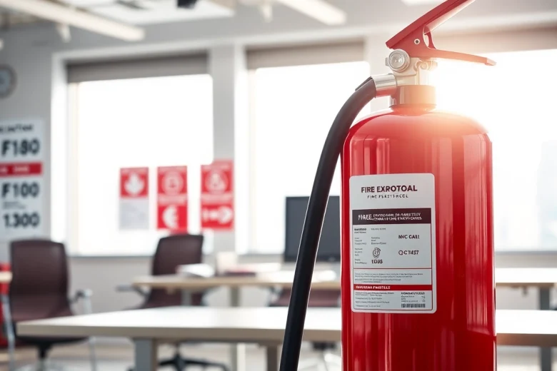 Operational electrical fire extinguisher ensuring safety in a modern workplace.