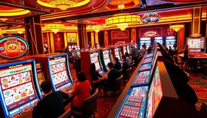 Experience the excitement of a slot demo mahjong game with players celebrating their wins at the vibrant gaming tables.