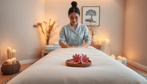 전문 여성 치료사가 편안한 마사지를 준비하는 수원출장마사지의 편안한 풍경.