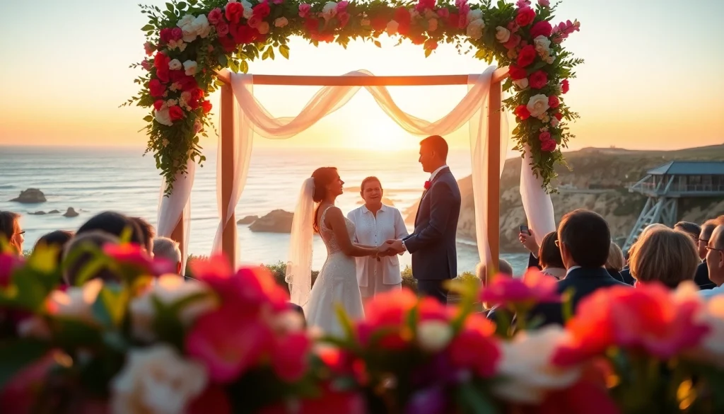 Carmel wedding photography showcasing a couple exchanging vows amid stunning coastal cliffs.