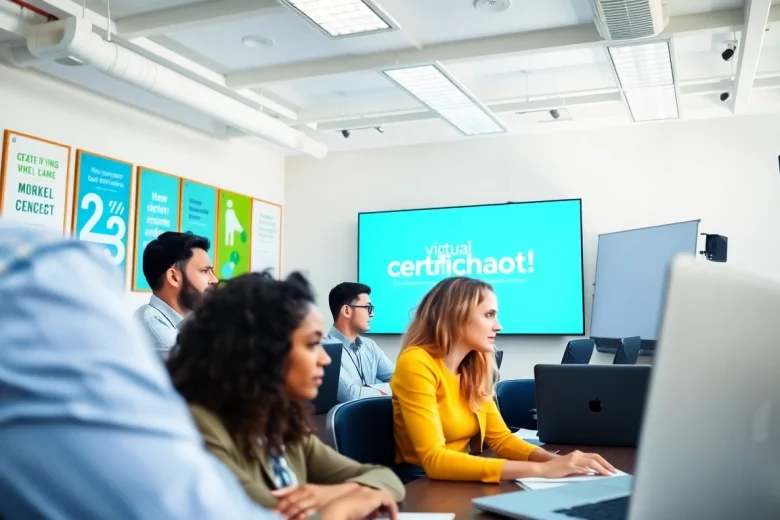 Engaged participants reviewing options to get certified in a professional virtual workshop