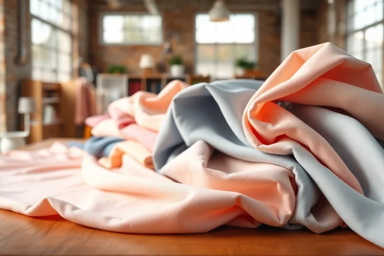 Zachte stof voor kleding, verschillende texturen en kleuren geboden voor modeontwerpen.