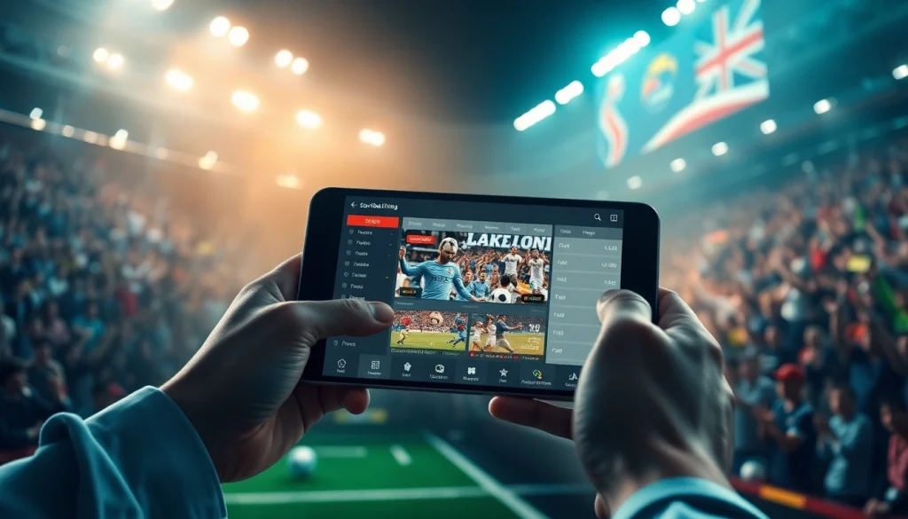 Kèo nhà cái sports betting interface showcasing live football action and enthusiastic fans.
