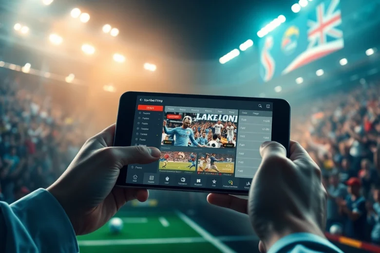 Kèo nhà cái sports betting interface showcasing live football action and enthusiastic fans.