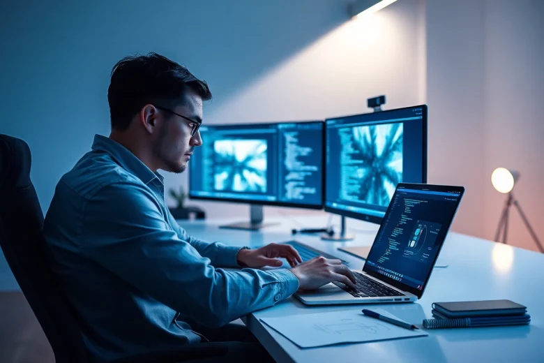 Image to prompt generator in action, showing a developer analyzing AI prompts.