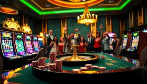 Experience the excitement of 28BET with vibrant casino tables and enthusiastic players celebrating wins.
