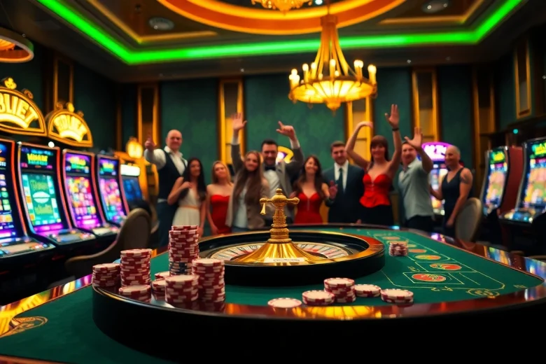 Experience the excitement of 28BET with vibrant casino tables and enthusiastic players celebrating wins.