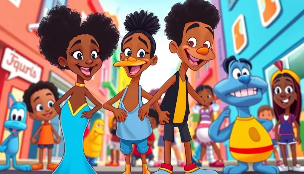 A lively illustration featuring iconic African American Cartoons characters, celebrating diversity in animation.