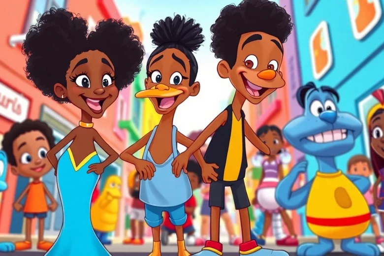 A lively illustration featuring iconic African American Cartoons characters, celebrating diversity in animation.