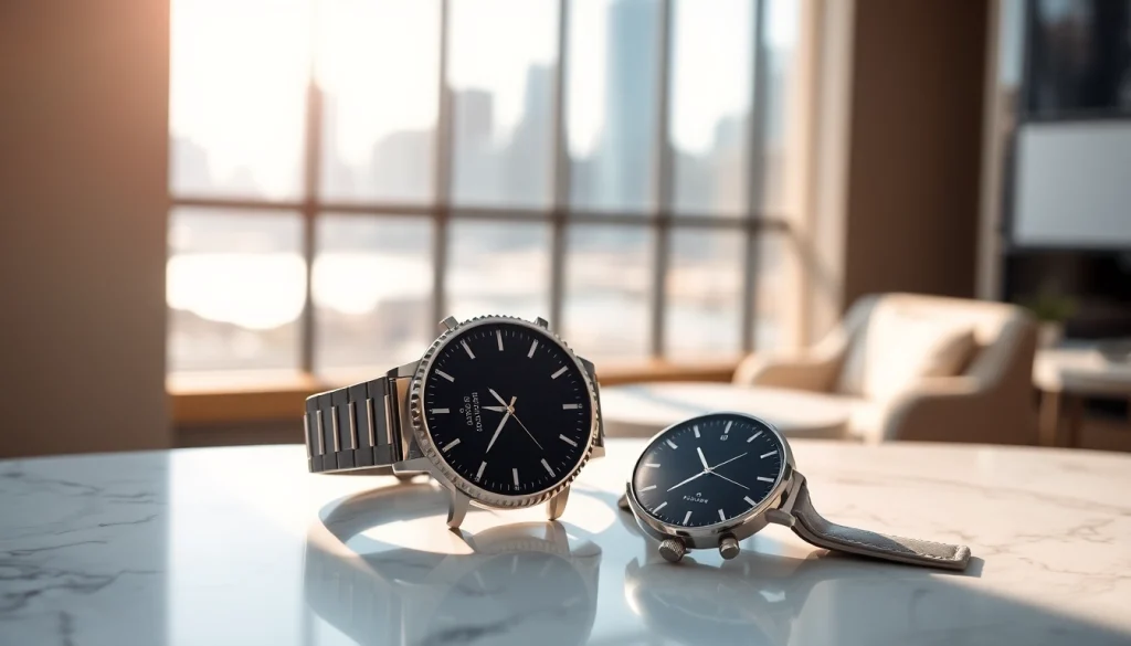 Showcasing Finesse Smart Watch on a marble table, highlighting its sleek design and modern lifestyle.