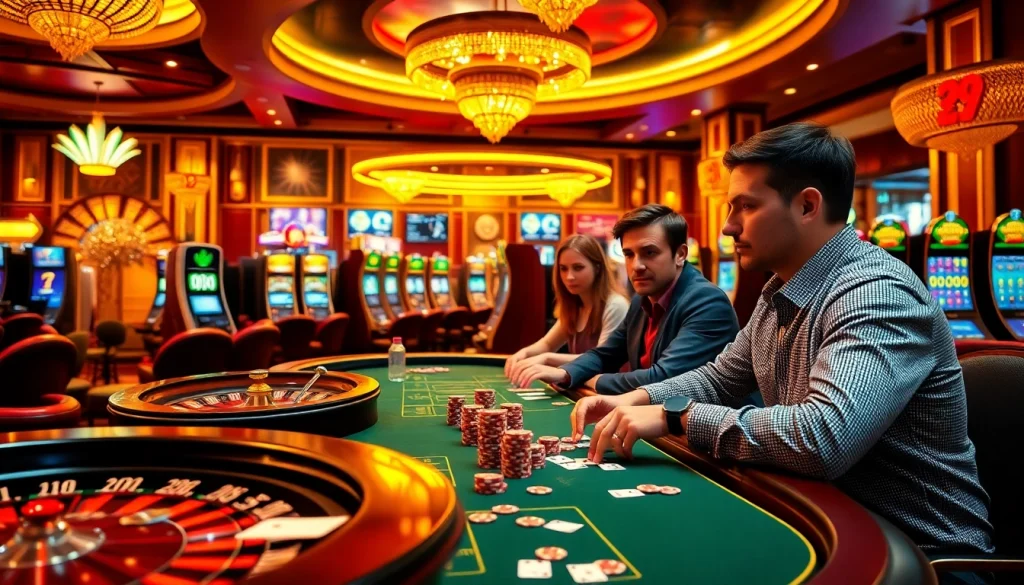 Des joueurs s'engagent dans des jeux de casino palpitants au meilleur casino en ligne 2026, montrant excitation et stratégie.