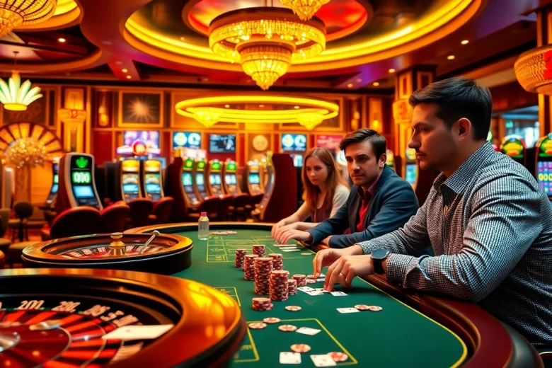 Des joueurs s'engagent dans des jeux de casino palpitants au meilleur casino en ligne 2026, montrant excitation et stratégie.