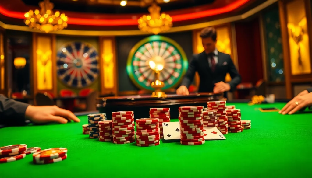 Plongez dans des jeux palpitants au meilleur casino en ligne 2026, avec des jetons de poker, des cartes et une roulette.