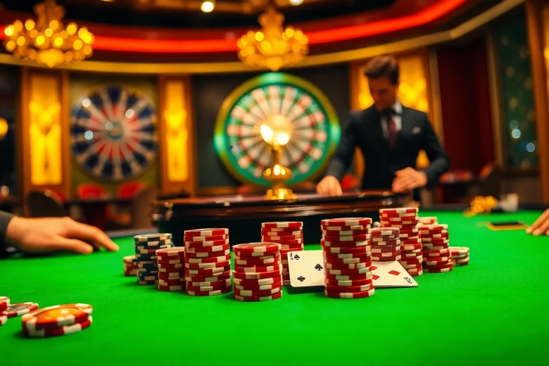 Plongez dans des jeux palpitants au meilleur casino en ligne 2026, avec des jetons de poker, des cartes et une roulette.