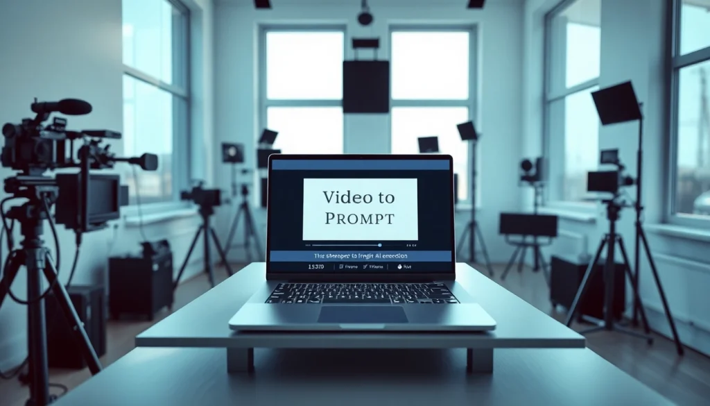 Professional workspace highlighting video to promptgenerator with AI technology.