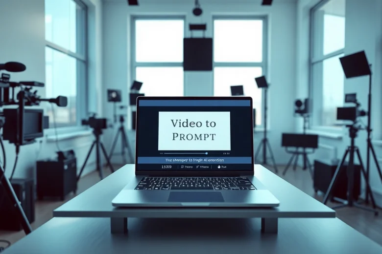 Professional workspace highlighting video to promptgenerator with AI technology.