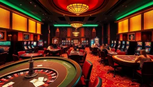 Exciting casino atmosphere with lively players gambling, showcasing mm88 gaming experience.
